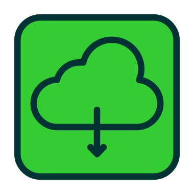 Bulut simgesi. Bu düz yuvarlak kare düğme yeşil ve gri renkler kullanır ve beyaz bir arkaplanda izole edilir.