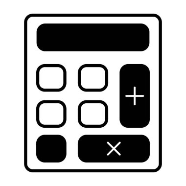 Hesap makinesi vektör simgesi. biçim düz simge, beyaz renk, yuvarlak açılar, siyah arkaplan