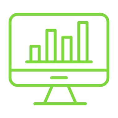 Grafik çizelgesi simgesi olan bilgisayar monitörü, satır vektör illüstrasyonu