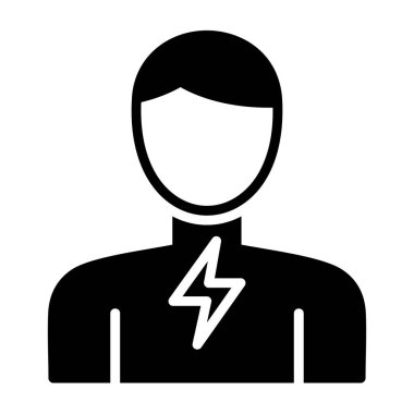 Şimşek ikonlu adam. Beyaz arkaplanda izole edilmiş web tasarımı için gök gürültüsü vektörü simgesi olan ana hatlı insan