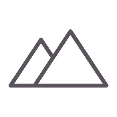 Dağların simgesi. ince satır biçimi, beyaz arkaplanda vektör simgesi