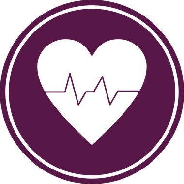 Kalp vektör simgesi. Stil düz yuvarlak sembol, mor renk, yuvarlak açıları, beyaz arka plan.