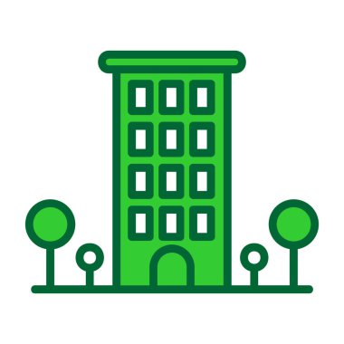 yeşil vektör binası beyaz üzerine izole edildi