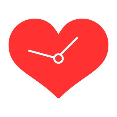 Saat simgesi ve vektör illüstrasyonlu kırmızı kalp