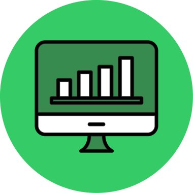 Çizelge simgesi ve çizgi tasarım vektörü illüstrasyonuna sahip bilgisayar monitörü