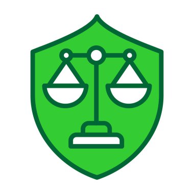 Beyaz zemin üzerinde iki kılıç ve kalkan simgesi olan yeşil bir kalkan. Koruma konsepti. Güvenlik kavramı. Soyut çember simgesi. vektör.