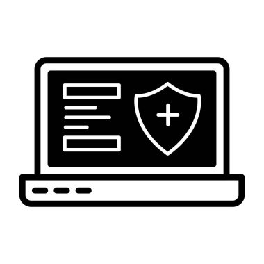 Kalkan simgesi olan dizüstü bilgisayar, basit biçim