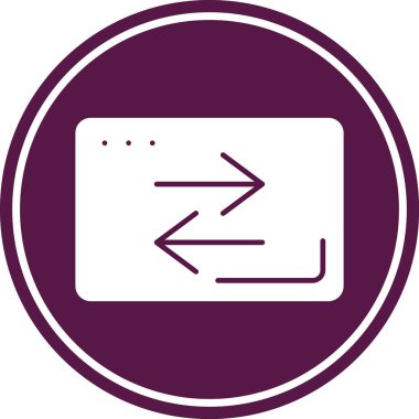 ok vektör simgesi. biçim yuvarlak sembol, simge sembolü, menekşe rengi, beyaz arkaplan.