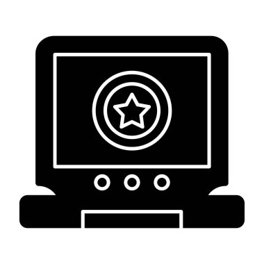 Yıldız simgesi ile bilgisayar monitörü. vektör illüstrasyonu