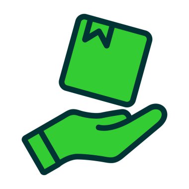 El ikonlu yeşil kağıt etiketi. Beyaz arkaplanda izole edilmiş vektör illüstrasyonu.