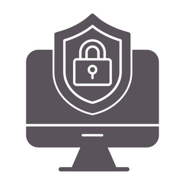 Güvenlik kilidi kalkan simgesi ile. Ağ için kilit sembolü simgesi olan basit bir güvenlik kalkanı çizimi