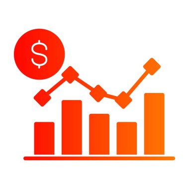 Finansal büyüme ikonu. vektör biçimi, yuvarlak açılı, kırmızı ve turuncu renkli, beyaz arkaplan ve çift renkli düz simgelerdir..