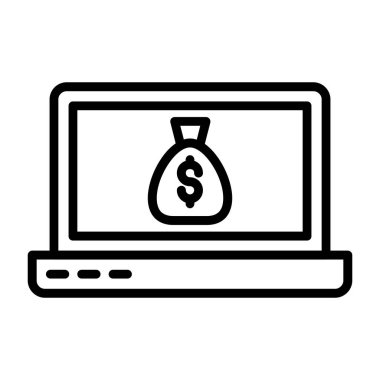 Sikke simgesi ve vektör illüstrasyonlu dizüstü bilgisayar