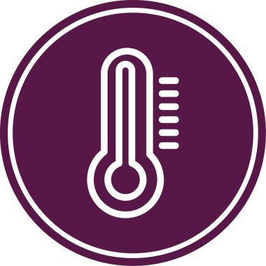 Sıcaklık termometre vektör simgesi. biçim düz yuvarlak sembol, mor renk, yuvarlak açılar, beyaz arkaplan