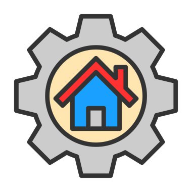 dişli ev ikonu vektör illüstrasyon tasarımı