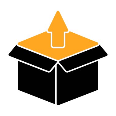 kutu vektör simgesi. biçim düz çizgi sembolü, sarı renk, siyah arkaplan.