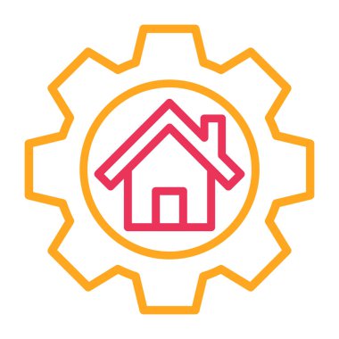 Güneş ve ev ikonuna sahip ev teçhizatı izole arka plan, vektör illüstrasyonu