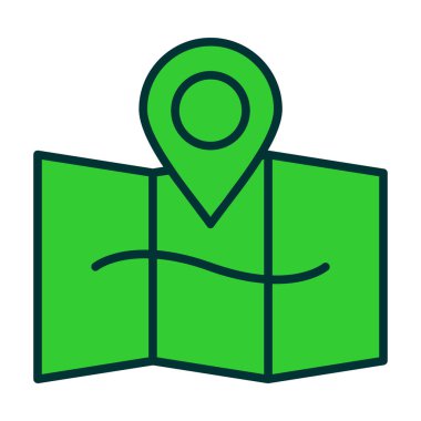 Harita konumu simgesi. yeşil arkaplanda izole edilmiş çizgi konum belirleyici vektör rengi