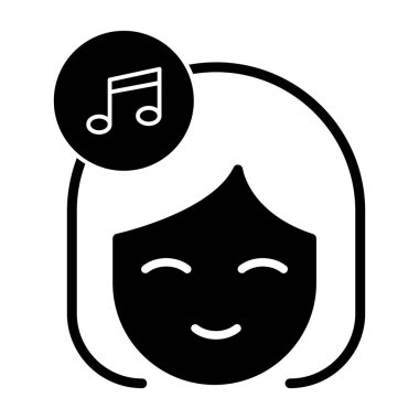 Müzik ve kulaklıkla kız yüzü vektör çizimi tasarımı