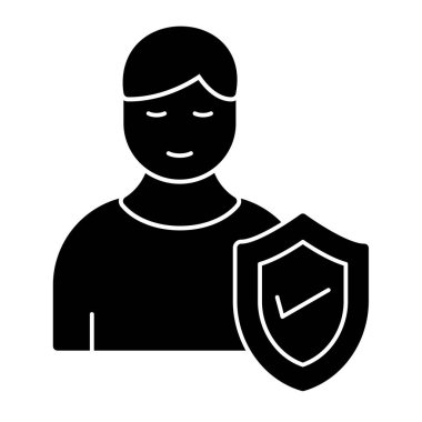 Kalkanı ve baş ikon vektör çizimi tasarımı olan bir adam