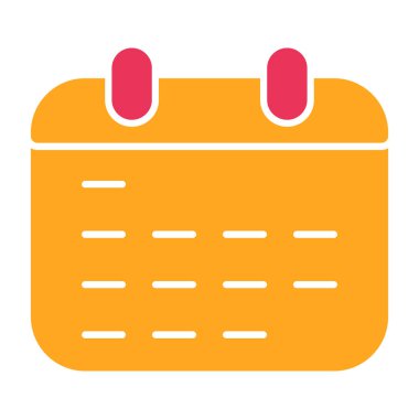 Takvim vektör simgesi. iki renkli düz ikonik, turuncu ve gri renkler, yuvarlak açılar, beyaz arkaplan