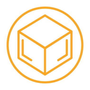 İnce çizgi simgesi, vektör illüstrasyonu. Beyaz arkaplanda kutu işareti var. doğrusal biçim simgesi, sarı izole edilmiş ve turuncu.