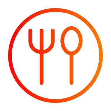 Çatal simgesi. Beyaz arkaplanda ince çizgi turuncu ve beyaz tasarım.