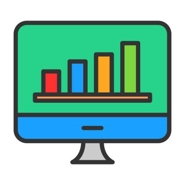 Grafik simgesine sahip bilgisayar, beyaz arkaplanda izole edilmiş vektör illüstrasyonu
