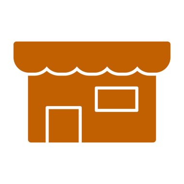 Dükkan inşa vektör simgesi. biçim düz sembol, kahverengi renk, yuvarlak açılar, beyaz arkaplan