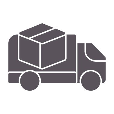 karton kutulu dağıtım kamyonu, nakliye lojistik simgesi, vektör silueti tasarımı