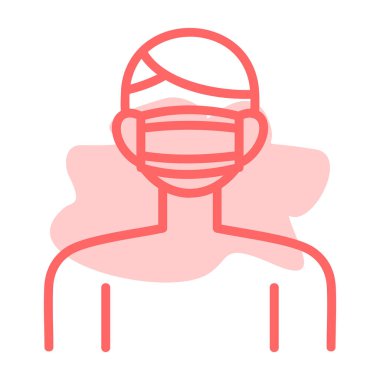 Tıbbi maskeli adam, çizgi renginin vektör simgesi.