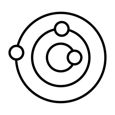 atom ikonu vektörü. İnce çizgi işareti. izole edilmiş sınır sembolü çizimi