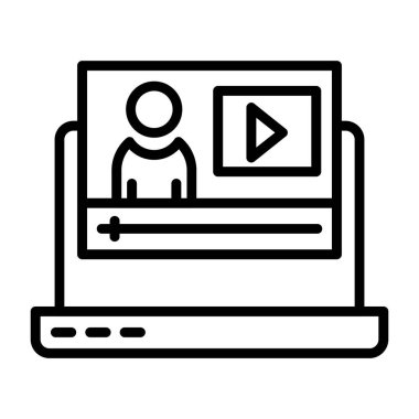 Video konferans hattı ikonu, konsept vektör, ana hatlı vektör çizimi. doğrusal sembol işareti