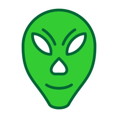 Beyaz arka planda izole edilmiş yeşil uzaylı simgesi. Uzaylı yüzü ya da kafa sembolü. vektör illüstrasyonu