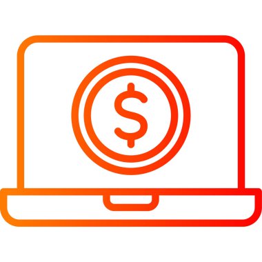 Para ikonlu bilgisayar monitörü. vektör illüstrasyonu