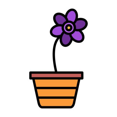 saksısı ve çiçekli vektör çizimi