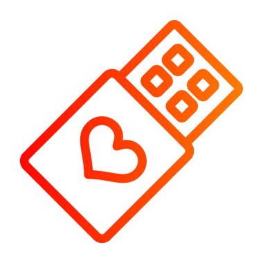 Kalp ikonlu hediye kutusu. anahat turuncu renk kalp vektörü çizimi.