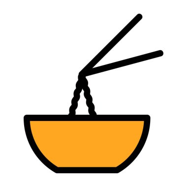 Erişteli kase, yemek çubuğu ikon vektör çizimi