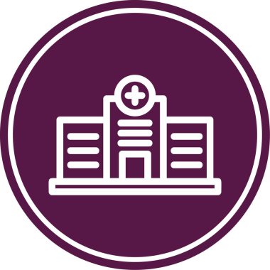 Tıbbi merkez vektör ikonu. biçim düz yuvarlak sembol, pembe renk, yuvarlak açılar, beyaz arkaplan.