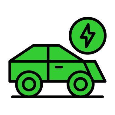 Elektrikli araba simgesi renk ana hatları vektörü