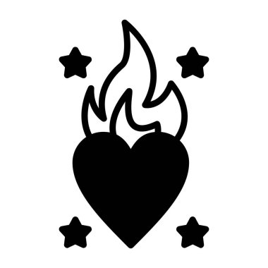Alev simgesi olan kalp, vektör illüstrasyon tasarımı