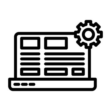 Bilgisayar ve ayar vektör simgesi. İnce çizgi çizimi. Çevre sembolü izole edildi. düzenlenebilir