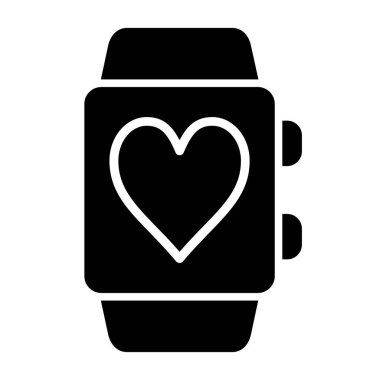 Smartwatch ikonlu kalp. Kalp saati taslağı. Beyaz arkaplanda izole edilmiş web tasarımı için vektör simgesi