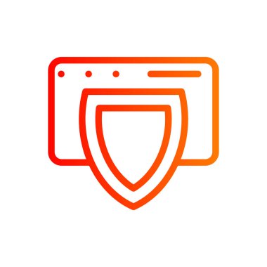 İşaretleme simgesine sahip kalkan, güvenlik konsepti, ince çizgi vektör çizimi