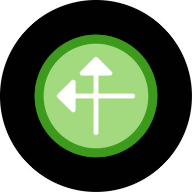 Yön ok vektör simgesi. bu yuvarlak düz sembol beyaz arkaplanda yeşil ve gri renklerle çizilir.