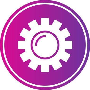 dişli vektör simgesi. biçim düz yuvarlak simge, mor renk, beyaz arkaplan, beyaz arkaplan