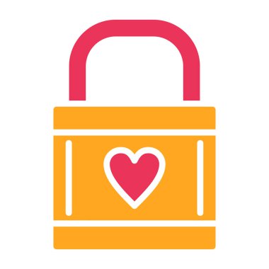 kalp aşkı asma kilit düz simge vektör çizimi tasarımı