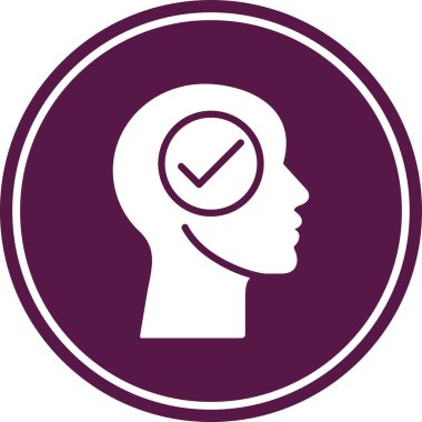 Beyin vektör simgesi. biçim düz yuvarlak sembol, mor renk, yuvarlak açılar, beyaz arkaplan.