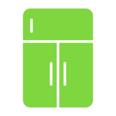 Buzdolabı ikonu. Beyaz vektör simgelerinin yeşil çizimi. Web tasarımı