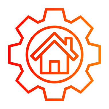 ev ayarları vektör simgesi. biçim düz simge sembolü, turuncu renk, beyaz arkaplan.